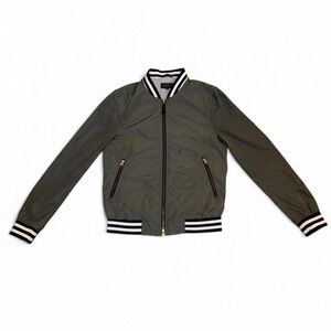 Mackage Olive Lightweight Bomber Jacket Striped Ribbed Trim Full Zip Size 38